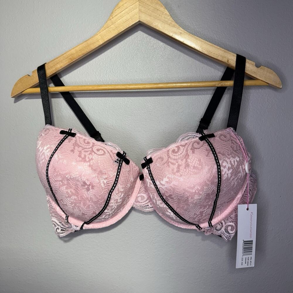 Honey B Bra Women’s Size 44D Underwire Rose Shadow Lace Padded Lingerie Sexy NWT